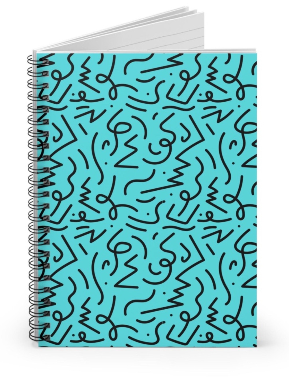 BRAND NEW: Abstract Squiggle Notebook in Teal & Black | Spiral Ruled Journal